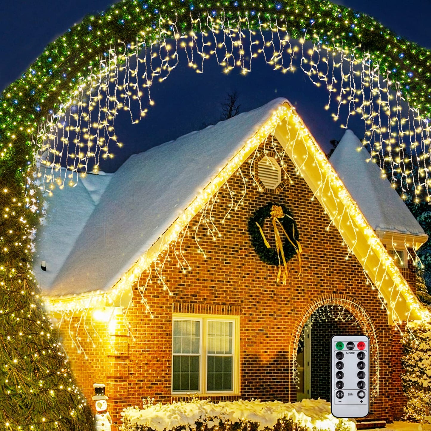 Outdoor Icicle Lights,9.8FT Christmas String Lights with Remote Timer, Battery Powered Hanging Window Wall Dripping Ice Light for Outside,Waterproof for House Garden Yard Xmas Decor(Warm White)