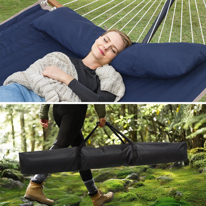 SUNCREAT Heavy Duty Double Hammock and Stand, Extra Large Hammock Carrying Bag with Zipper, Outdoor Hammock with Stand and Storage Bag