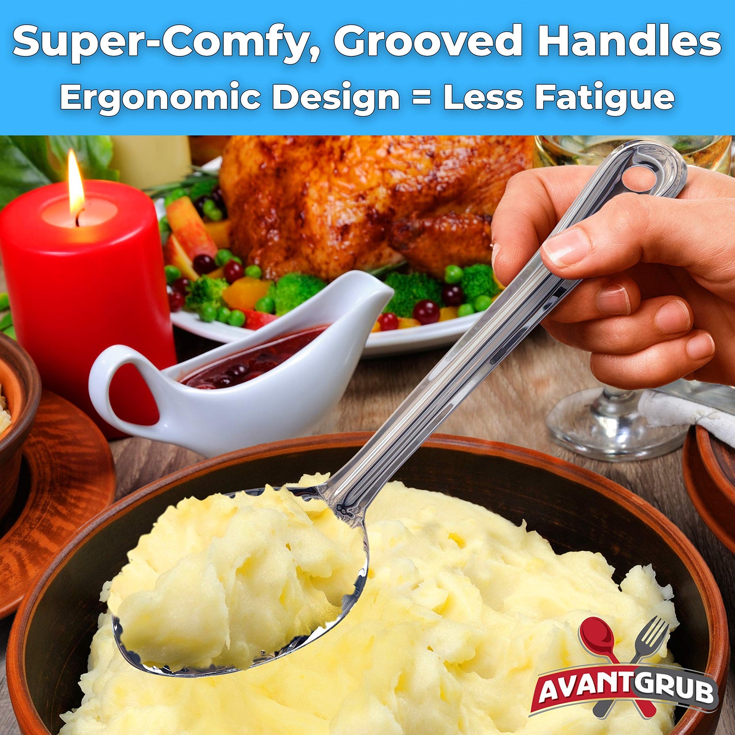 Super Strong, Ergonomic 11 in Serving Spoon 6 Pk (2 of Each Style). Big, Stainless Steel Spoons for Cooking, Baking, Stirring and Basting. Best Kitchen Flatware for Buffet and Banquet Food Service