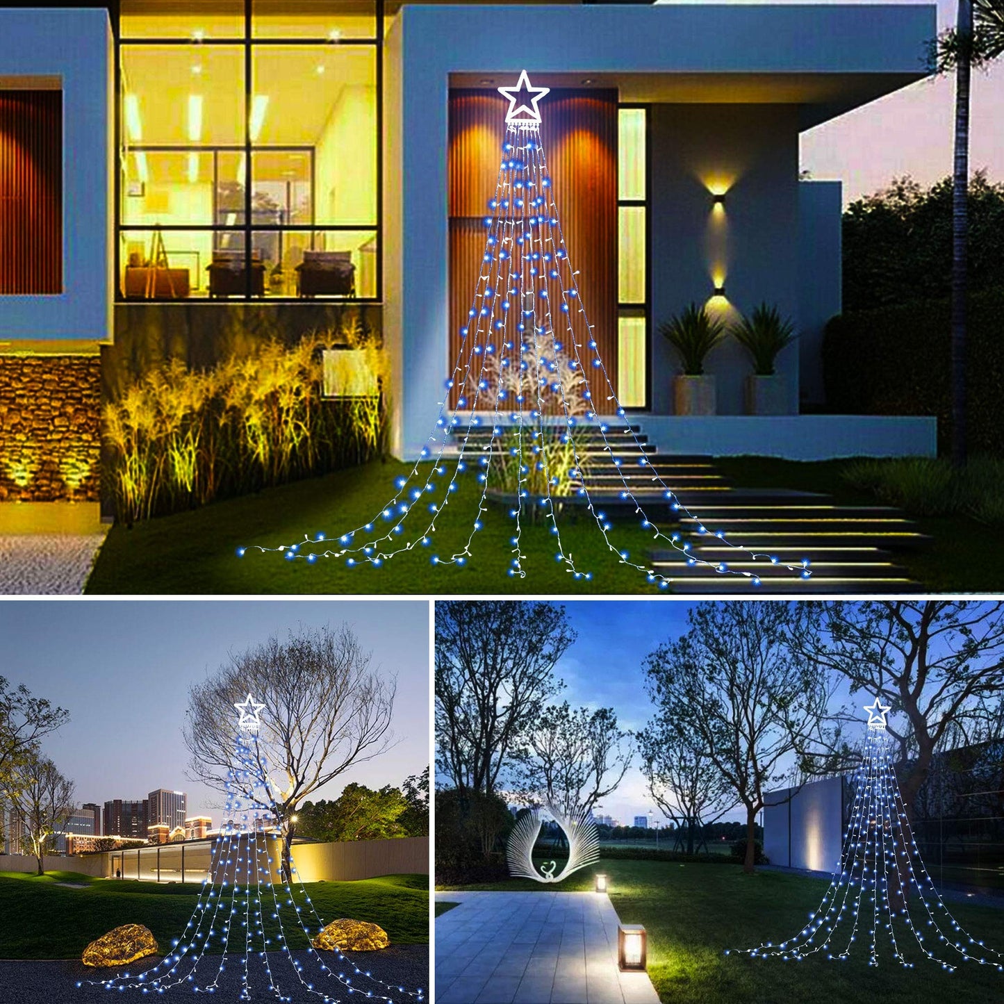 PUHONG Christmas Decorations, Outdoor Star String Lights, 320 LED Christmas Lights with 11" Lighted Star Tree Topper, 8 Modes Waterproof for Halloween Christmas New Year Holiday Birthday(White)
