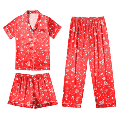 Ekouaer Silk Pajamas for Women Set Satin Pjs Soft Short Sleeve Button Down Sleepwear 3 Piece Loungewear S-XXL