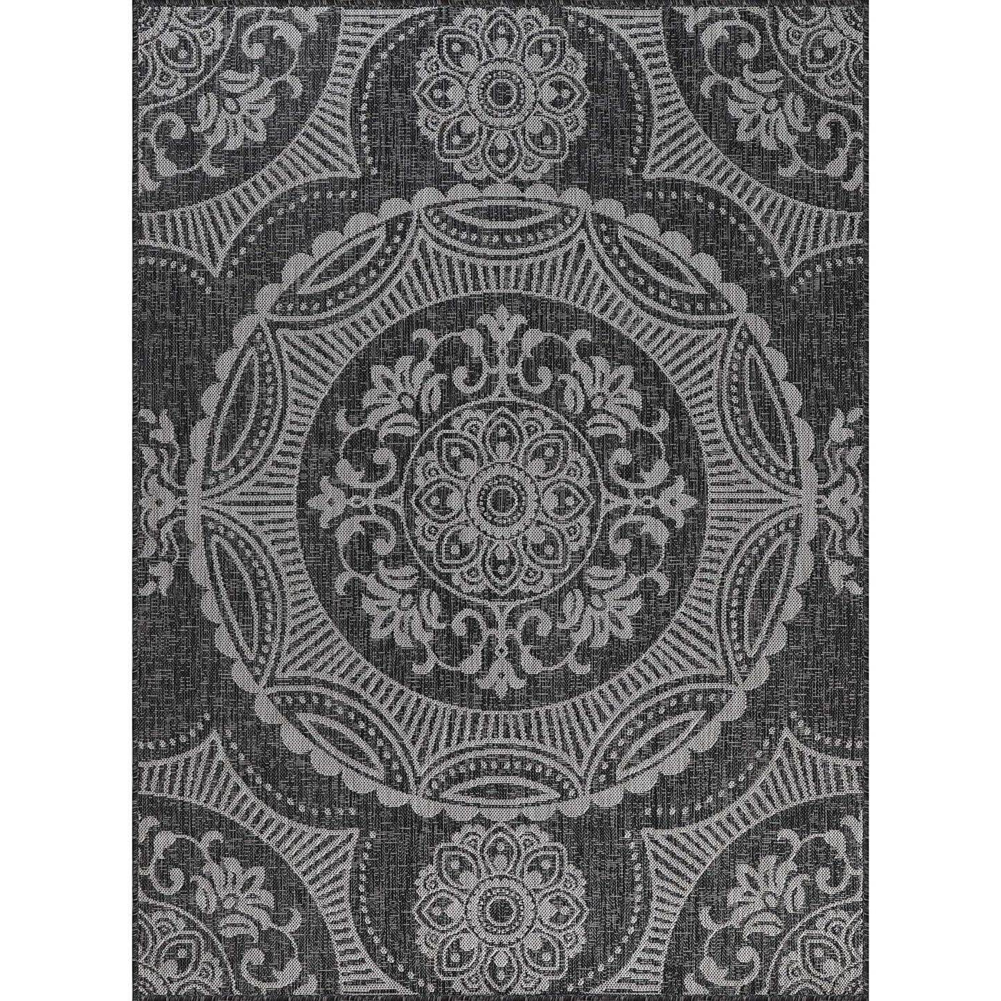 Luul Home Medallion Outdoor Rug 9x12 Washable Outside Carpet for Indoor Patio Porch Waterproof Easy Cleaning Non Shedding Area Rugs Dark Gray 9 x 12