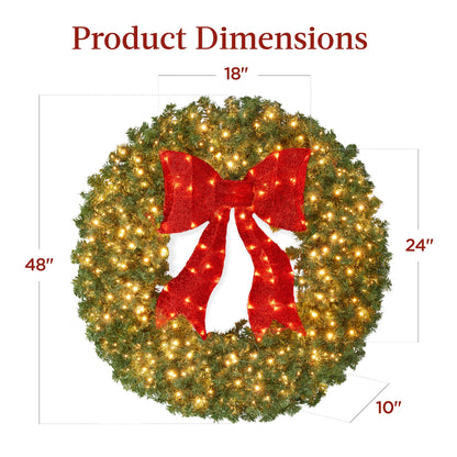 Best Choice Products 48in Large Artificial Pre-Lit Fir Christmas Wreath Holiday Accent Decoration for Door, Mantel w/Red Lighted Bow, 250 LED Lights, 714 PVC Tips, Power Plug-in