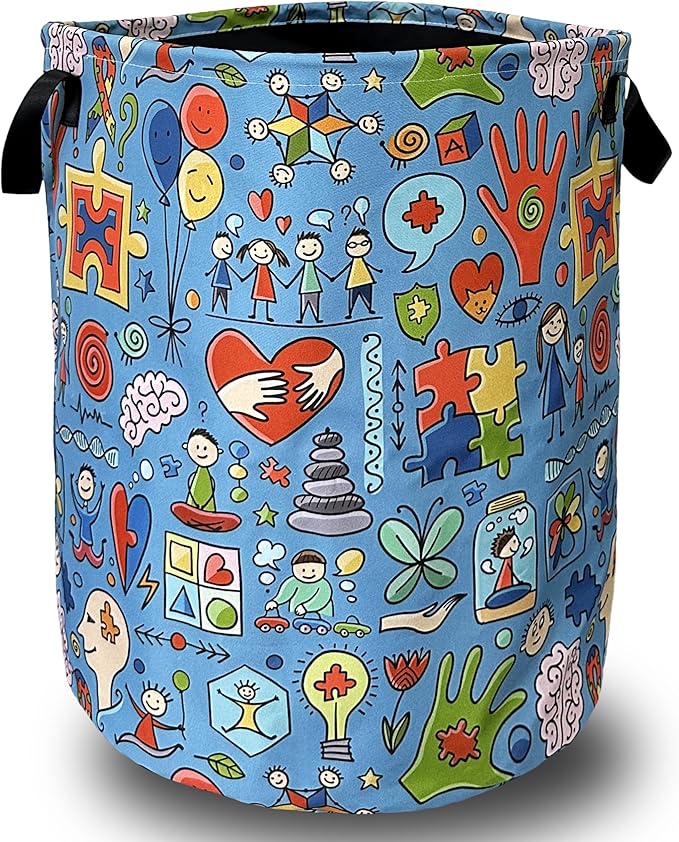 Autism Awareness Doodles Laundry Basket Foldable