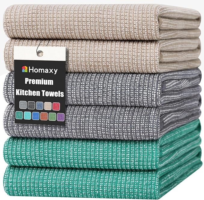 Homaxy Premium Kitchen Towels, Large Cotton Kitchen Hand Towels, Flat and Terry