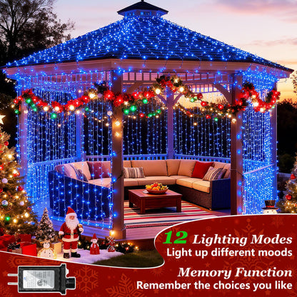 300 LED Blue Birthday Party Decorations String Lights with 12 Modes Timer Dimmable, Waterproof Connectable Christmas Tree Lights, 75FT Fairy Lights for Bedroom, Outside, Ocean Party, Xmas Decor