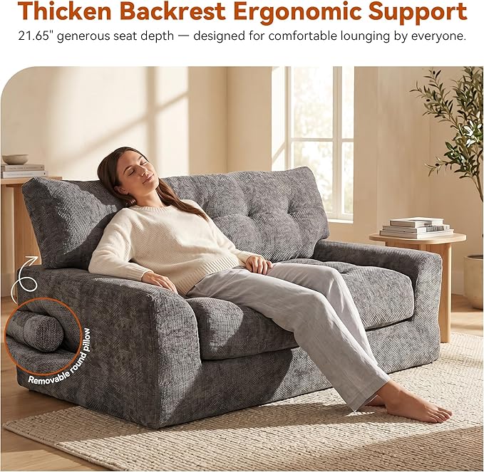 MONVANE 55.5" Convertible Loveseat Sofa, 2-in-1 Boneless Sleeper Sofa Bed Futon