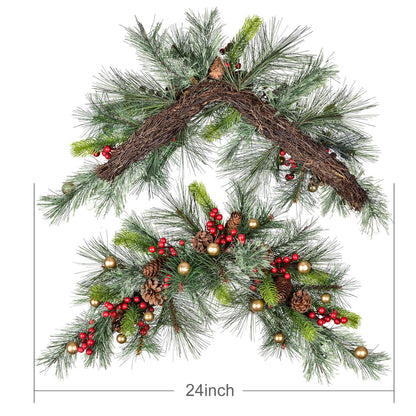 DearHouse 24inch Artificial Christmas Swag, Xmas Mail Box Swag with Wintry Pine Collection and LED Lights for Christmas Holiday Home Decor