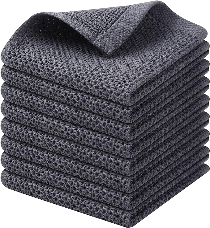 Kitinjoy 100% Cotton Kitchen Dish Cloths, 8 Pack Waffle Weave Ultra Soft