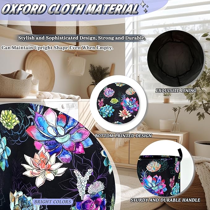 Colorful Cactus Flowers Laundry Basket Oxford Cloth Cactus Laundry Hamper