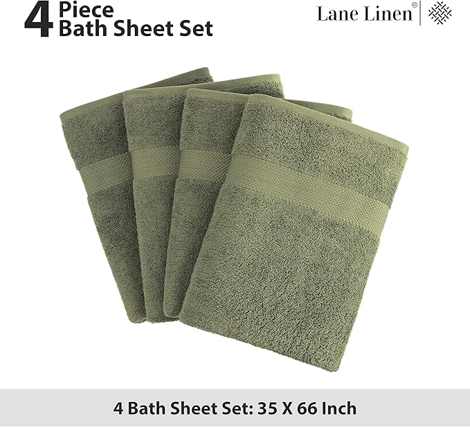 LANE LINEN 100% Mercerized Cotton Bath Sheet Set of 4