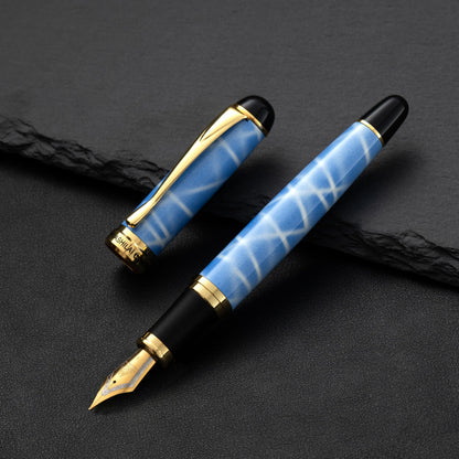 HUASHILAI Luxury Fountain Pen Set – 46g Metal Calligraphy Pen with Gift Box, 2 Ink Cartridge Sets (Black & Blue), Flex Nib Writing Pen for Beginners & Professionals (Sky Blue)