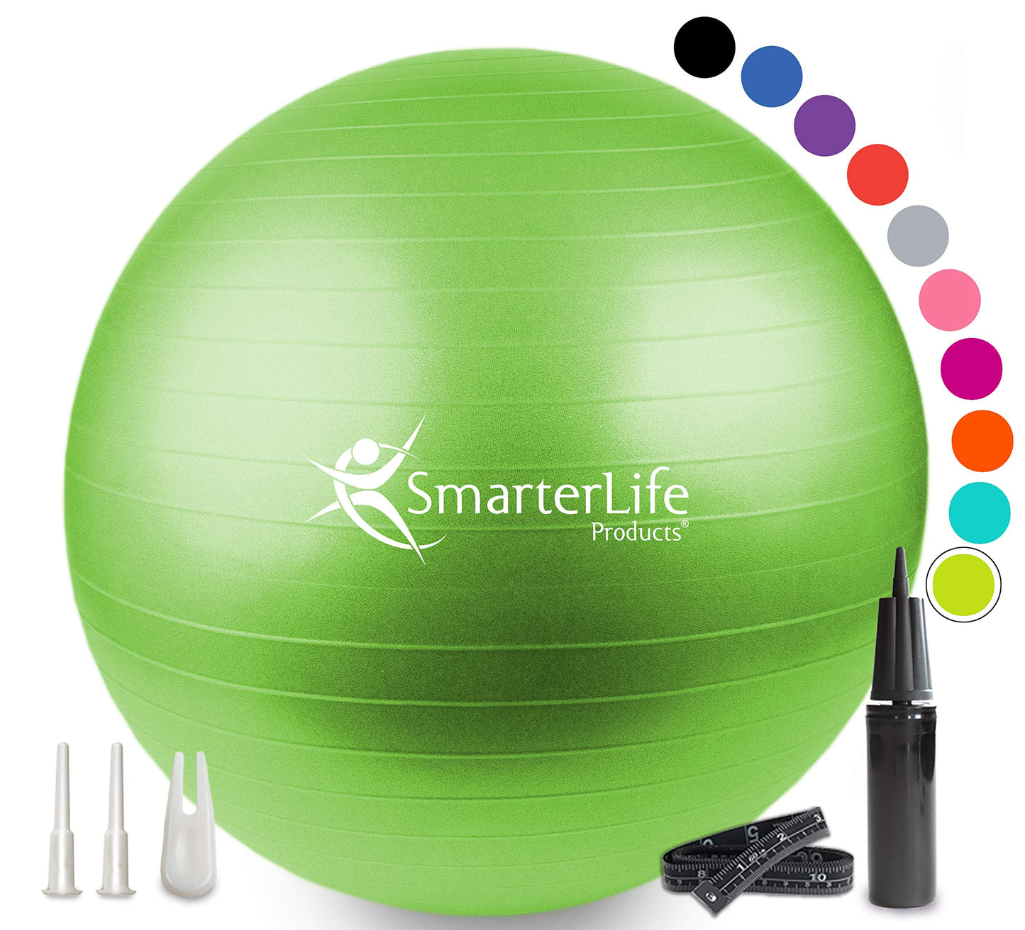 SmarterLife Workout Exercise Ball for Fitness, Yoga, Balance, Stability, or Birthing, Great as Yoga Ball Chair for Office or Exercise Gym Equipment for Home, Non-Slip Design (45 cm, Lime)