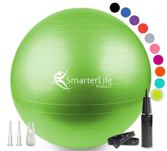 SmarterLife Workout Exercise Ball for Fitness, Yoga, Balance, Stability, or Birthing, Great as Yoga Ball Chair for Office or Exercise Gym Equipment for Home, Non-Slip Design (45 cm, Lime)
