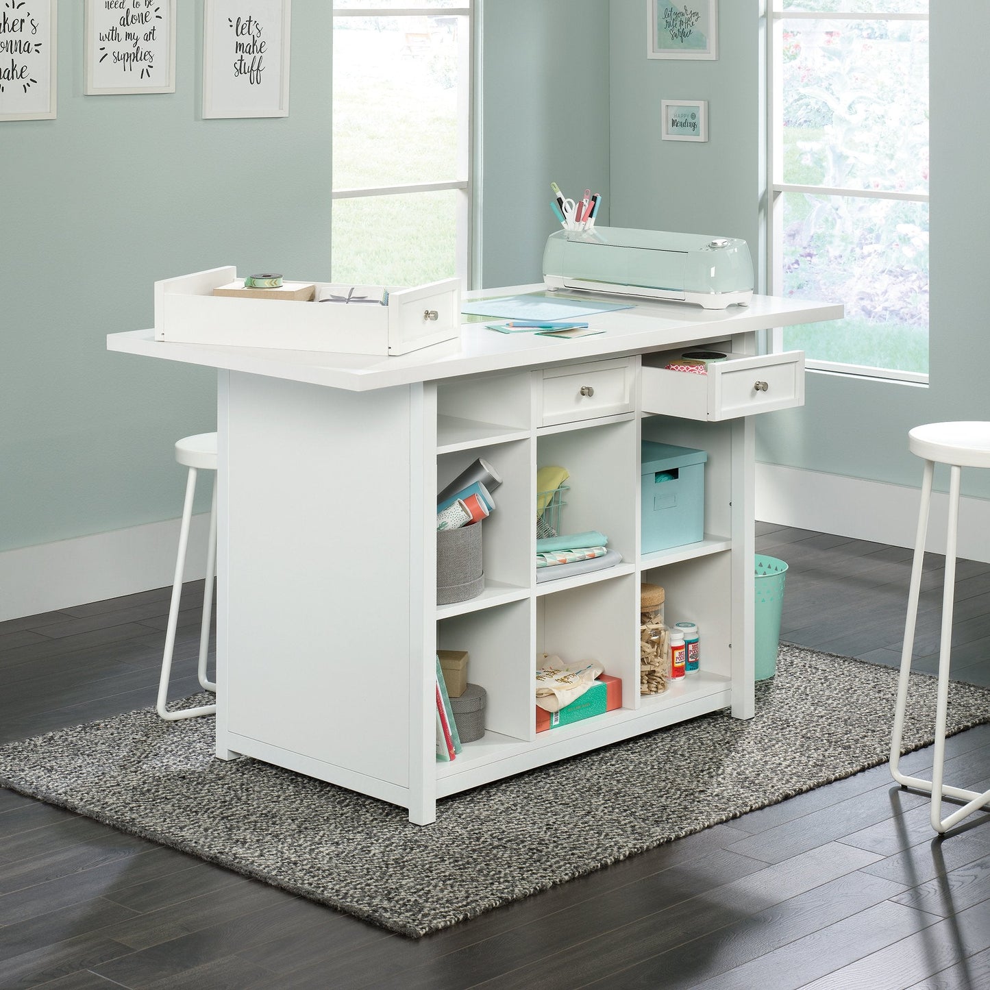 Sauder Craft Pro Series Craft Table/ Pantry cabinets, White finish
