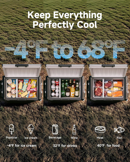 BODEGA Portable 12V Car Refrigerator, 47QT Stainless Steel Fridge with Removable Divider for Dual Zone MAX/ECO Modes & Battery Protection, Electric Cooler for RV, Truck, Camping