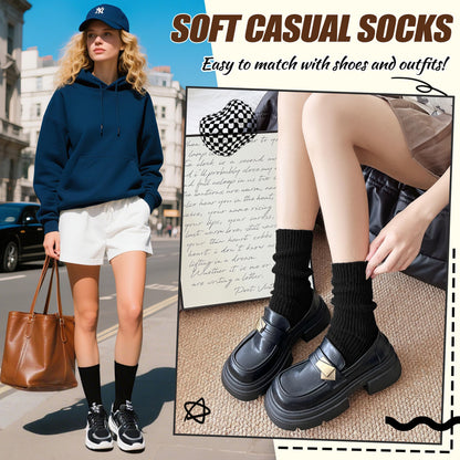 SAVALOS Women Black Merino Wool Slouchy Boot Socks Warm Winter Thermal Slouch Scrunch Cozy Knit Comfy Hiking Work Gifts Socks 5 Pairs Stocking Stuffers(Black,Medium)