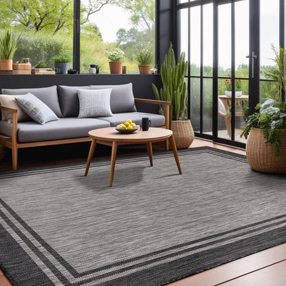 Luul Home Bordered Outdoor Rug 10x14 Washable Outside Carpet for Indoor Patio Porch Waterproof Easy Cleaning Non Shedding Area Rugs Dark Gray 10 x 14