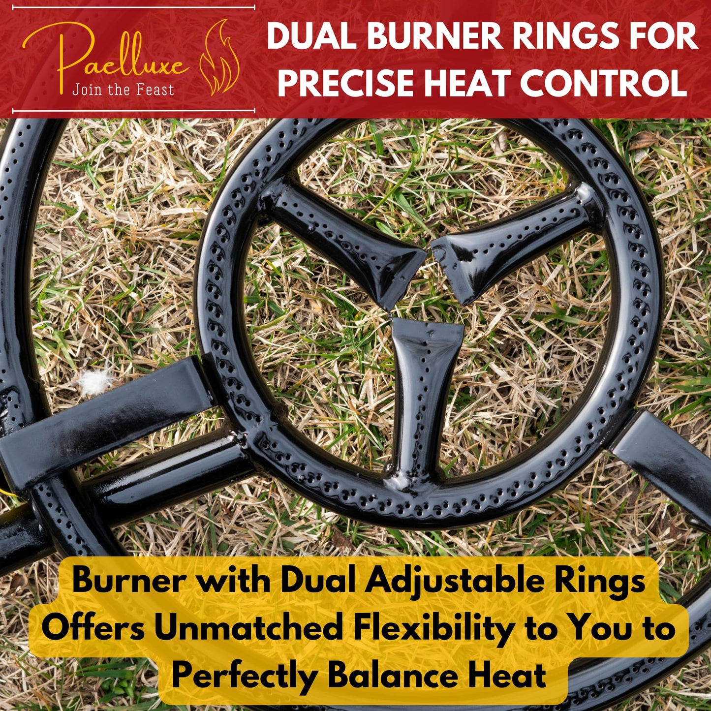 Paelluxe Paella Burner and Stand Set 16 Inch Dual Ring Propane Burner Outdoor Stove with Table Top Stand & Regulator, Portable Gas Cooker Wok Burner for Camping, Crawfish Boil Cooking Outdoor Paellera