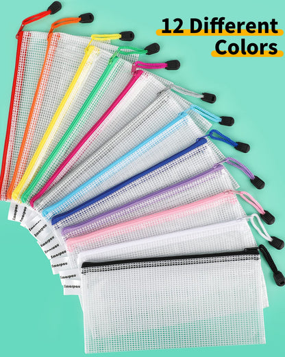 Smarpau 24PCS Pencil Pouches Bulk, 9.3" x 4.7"Mesh Zipper Pouch Pencil Case, 12 Colors Waterproof Small Zipper Pouches for Travel, Cosmetics, Office Organization