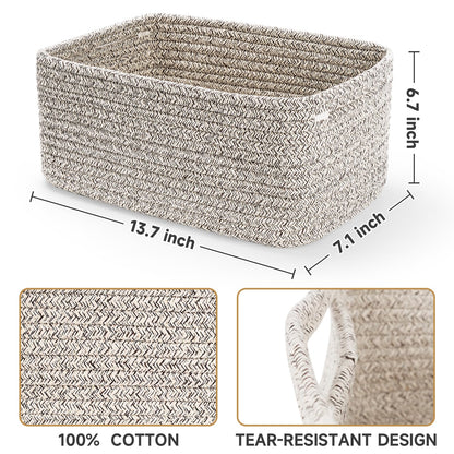 Maxuni 3-Pack Storage Baskets for Organizing | Woven Shelf Toy Basket | Rope Baskets for Gifts Empty | Closet Organizer Bins with Handles | Cube Decorative Box | 13.7×7.1×6.7” | Mixed brown