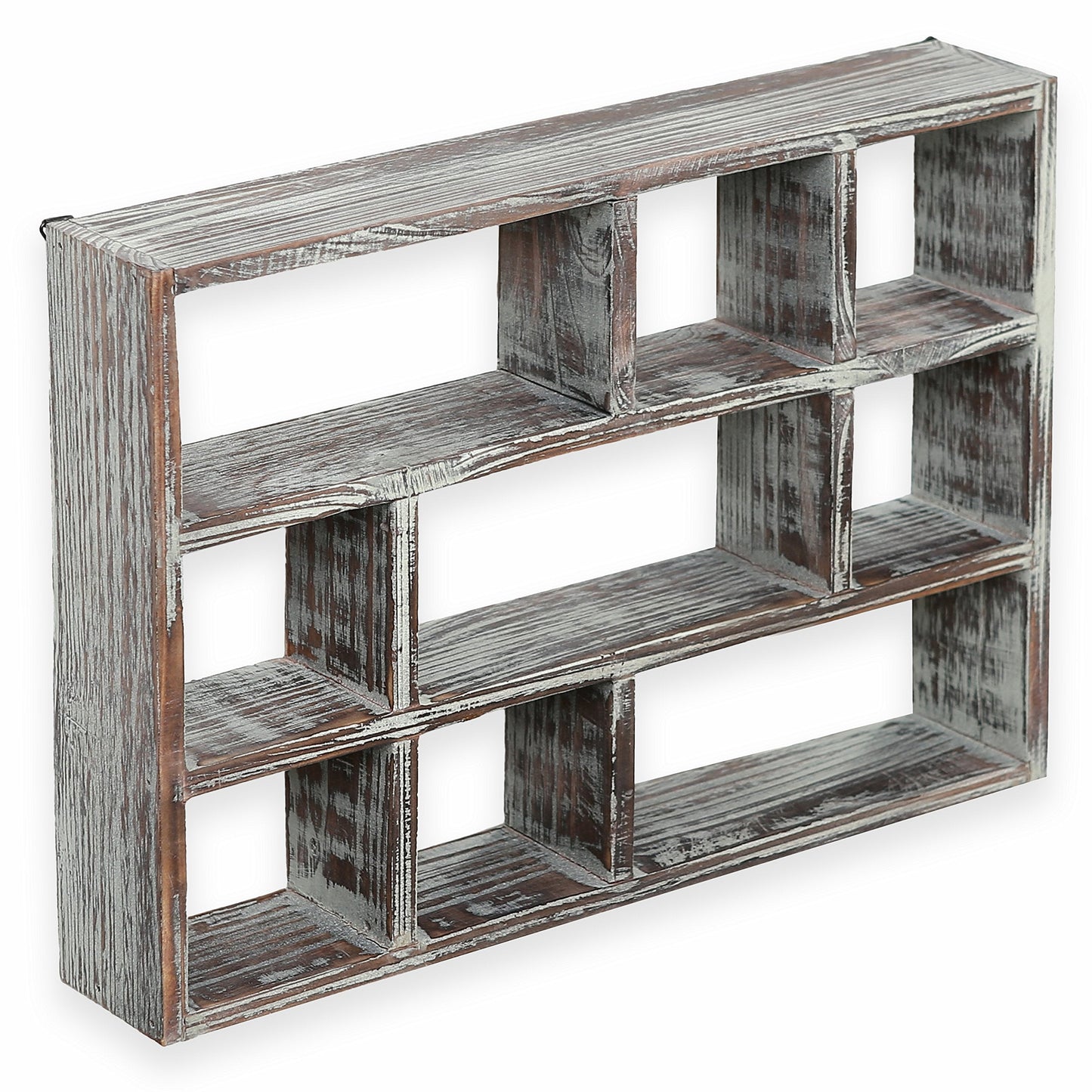 MyGift 9 Compartment Rustic Torched Solid Wood Shadow Box, Wall Mountable Curio Display Case, Freestanding or Floating Shelf for Collectible Figurines, Succulents