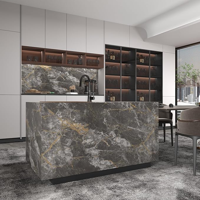 BAYYA Dark Grey/Gold Marble Contact Paper