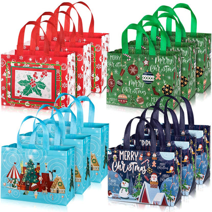Whaline 12 Pack Large Christmas Gift Bags Reusable Non-Woven Tote Bags with Handles Christmas Grocery Shopping Totes for Holiday Xmas Gifts Party Favors, 12.8" x 9.8" x 6.7"