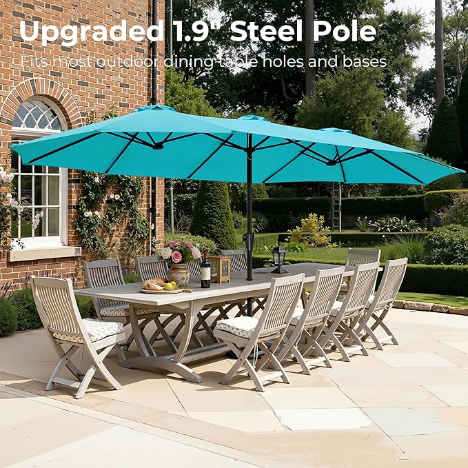 SUPERJARE 15FT Outdoor Umbrella for Patio, Double sided Pool Umbrellas with Fade Resistant Canopy, Large Table Umbrella for Deck, Market, Backyard - Light Blue