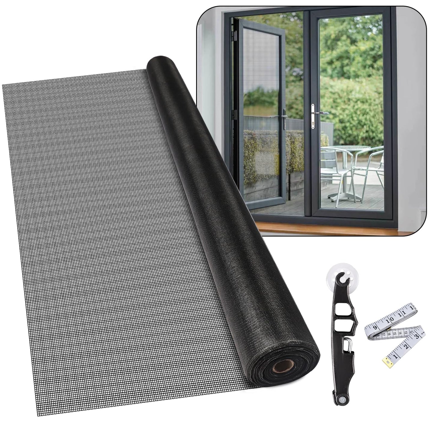 84Inch x 100Feet Window Screen Mesh Roll and Durable Screen Door Replacement, Window Mesh Screen Roll for Windows (Black)
