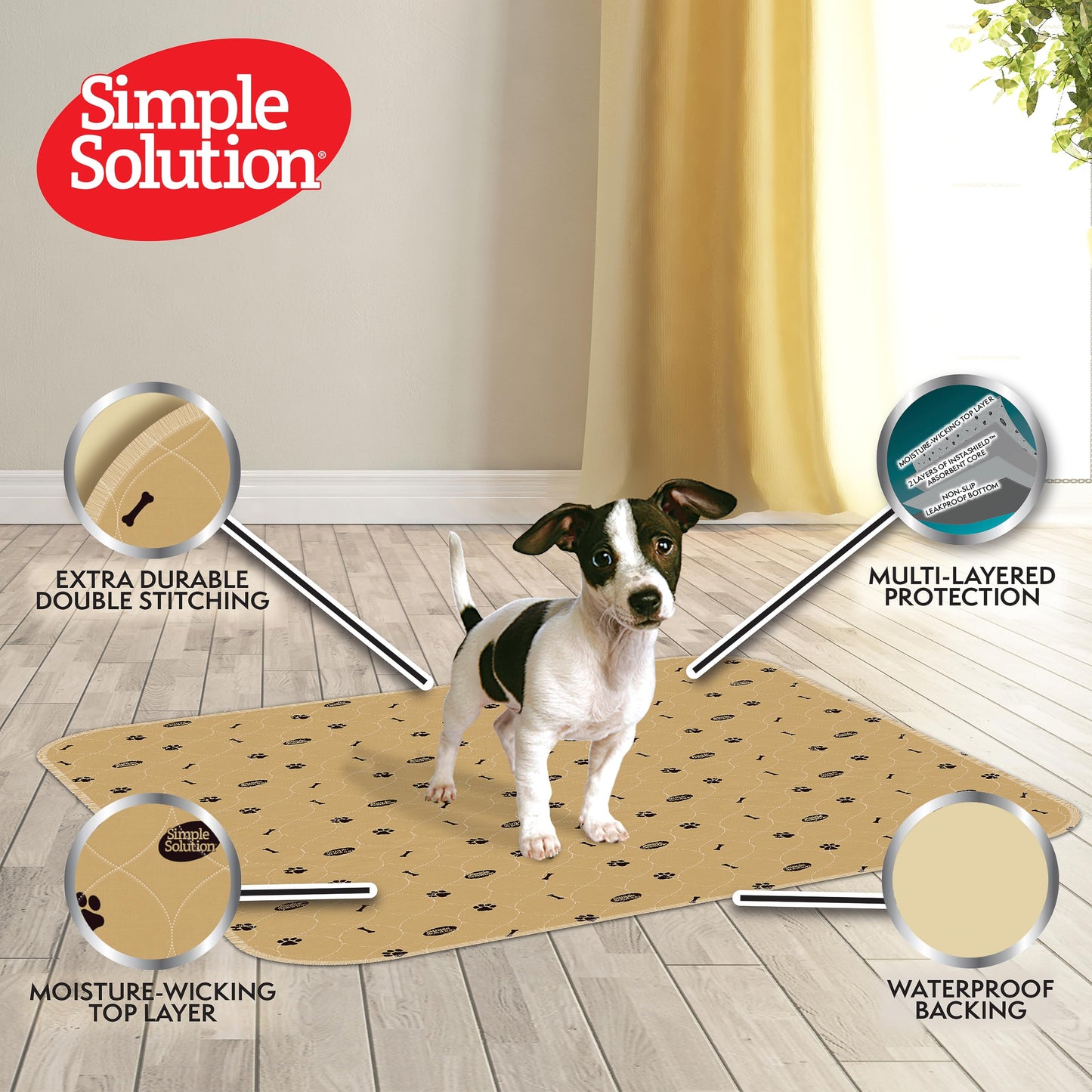 Simple Solution Washable Training and Travel Dog Pads, Re-usable Dog Pee Pad, Absorbent and Odour Controlling Medium - Pack of 2