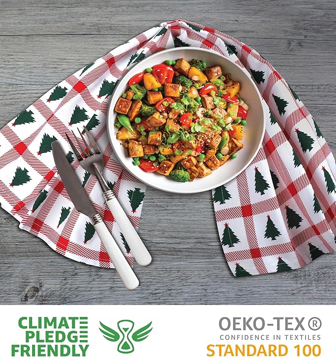 Urban Villa Christmas Kitchen Towels Christmas Tree Print Premium Quality 100%