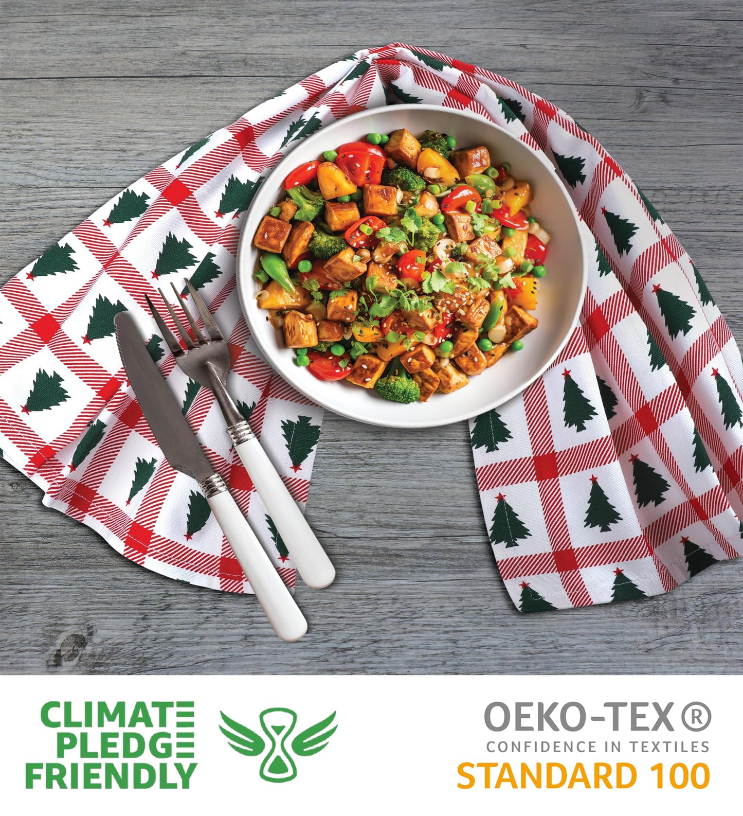 Urban Villa Christmas Kitchen Towels Christmas Tree Print Premium Quality 100% Cotton Dish Towels Mitered Corners Ultra Soft (Size: 20X30 Inches) Highly Absorbent Bar Towels & Tea Towels - (Set of 6)