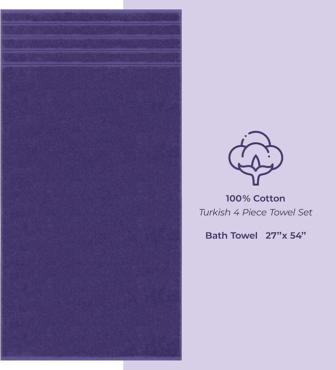 American Soft Linen Luxury 4 Piece Bath Towel Set, 600 GSM 100% Cotton Turkish