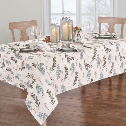 Elrene Home Fashions Holiday Tree Trimmings Wrinkle Resistant Fabric Tablecloth, Christmas, 60"X102", Oblong