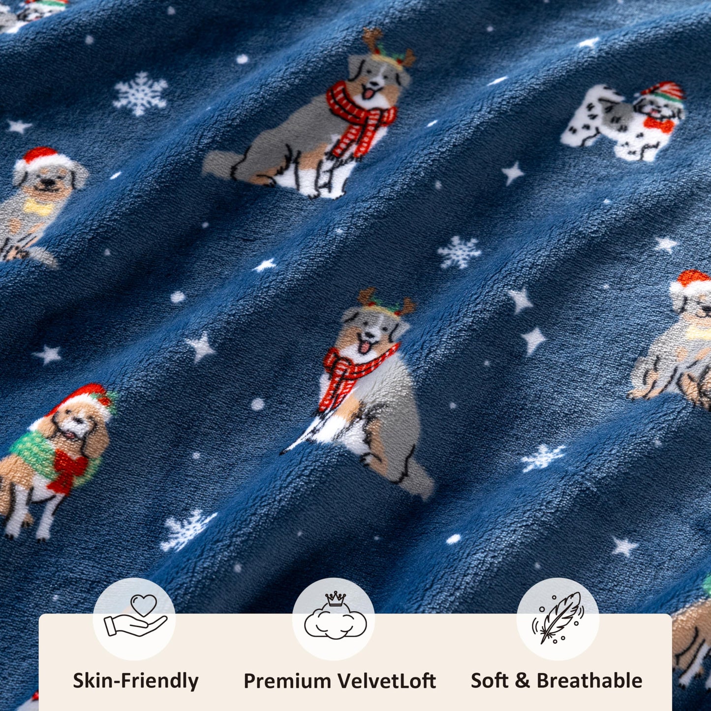 Sushing Christmas Printed Fleece Throw, Soft Plush Warm Festive, Cozy Couch Decor, 60"× 70", Fun Dogs