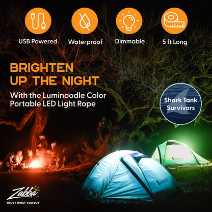 Power Practical Luminoodle Color - 5 ft Color Changing LED String Lights - Outdoor LED String + Lantern for Camping, Hiking, Safety - Remote Control, Dimmer, Waterproof