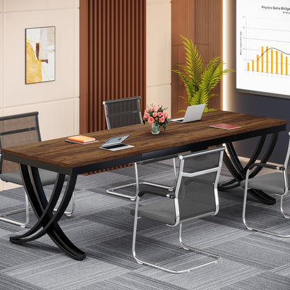 Tribesigns 6.5FT Conference Table for 6-8 People, 78 inch Long Rectangular Seminar Table with Strong Metal Frame, Business Boardroom Desk for Office Meeting Conference Room (1PC, Brown)