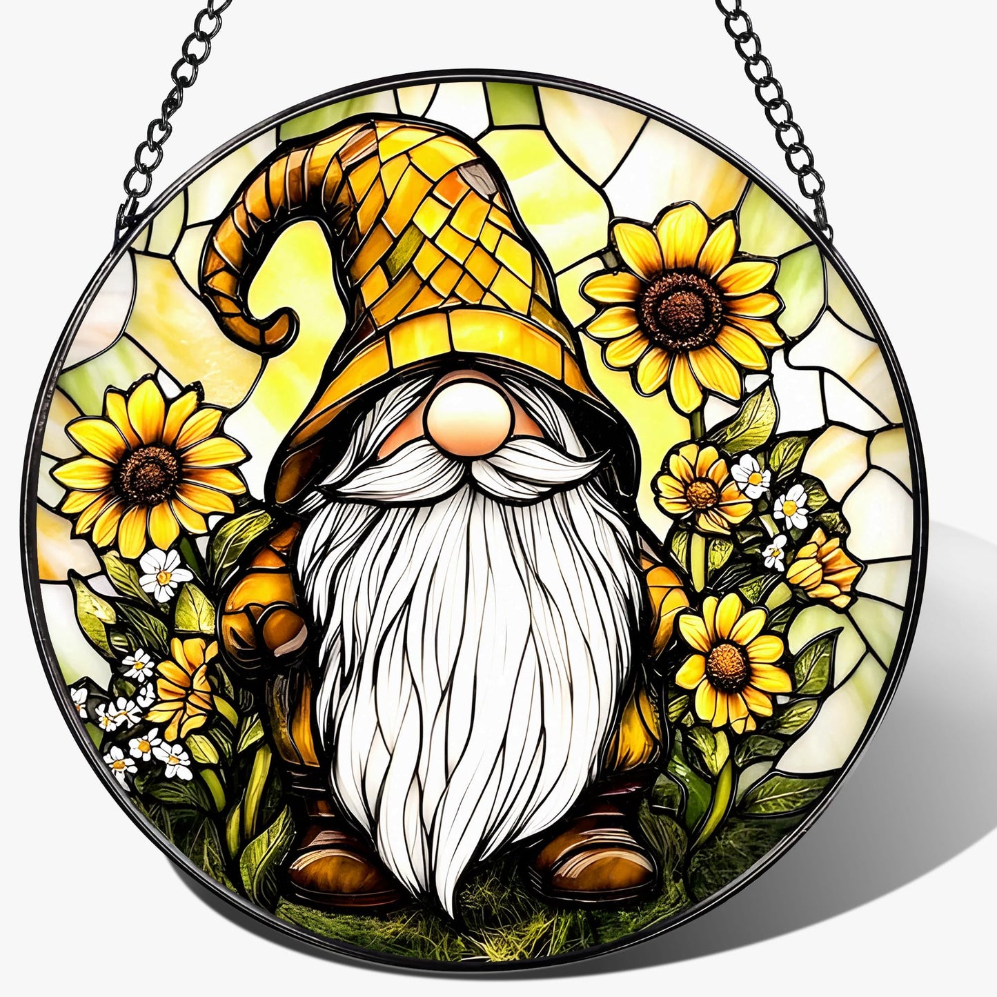 DOUHASU 8″ Stained Glass Window Hanging Ornament, Sunflower Gnome Stained Glass Suncatcher Ornament, Sun-Catcher Window Decor | Christmas & Birthday Gifts, Festival Gifts | Gift for Her