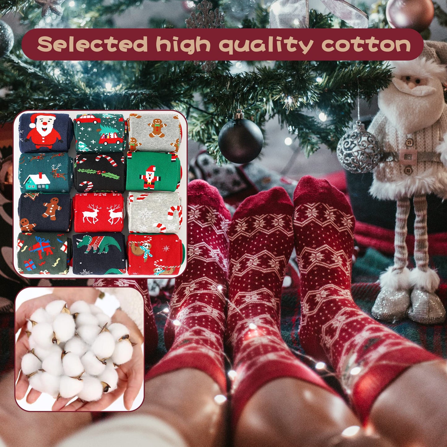 BONANGEL Christmas Socks Women, Funny Novelty Cute Xmas Holiday Crew Socks, Crazy Christmas Gifts for Women Girls