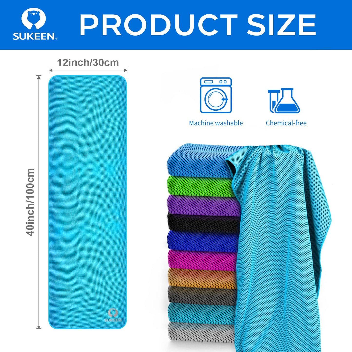 Sukeen Cooling Towels(40"x12") for Neck & Head, Soft Breathable Chilly Towel for Yoga, Golf, Gym, Camping, Running, Workout & More Activities