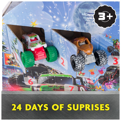 Monster Jam Mini Holiday Advent Calendar, 24 Days of Mini Monster Trucks and Accessories, 1:87 Scale, Kids Toys for Boys and Girls Ages 3 and up