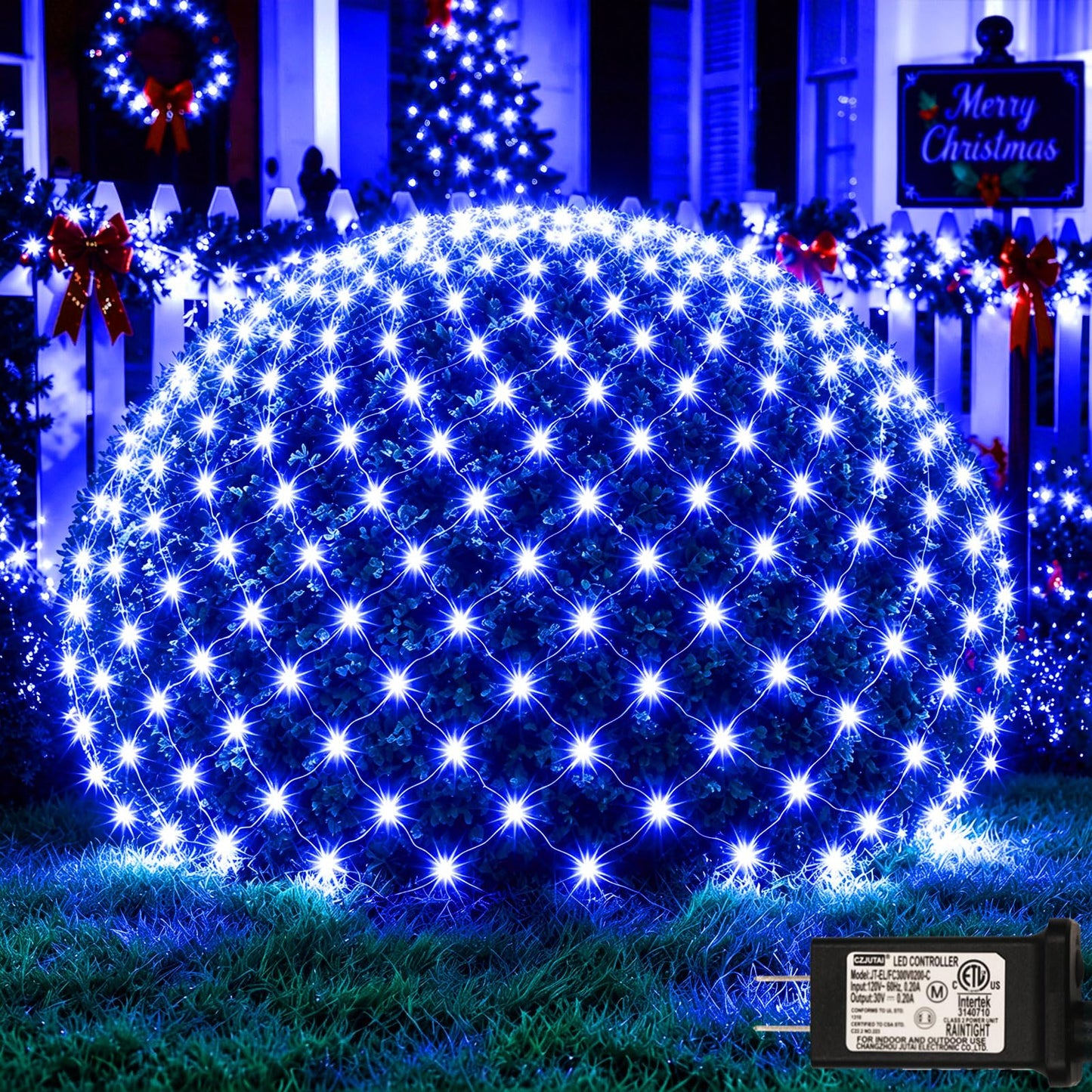 360LED Net Lights, 21ft x 5ft Connectable Christmas Mesh Lights with Timer & 8 Lighting Modes, Waterproof Outdoor Bush String Light for Halloween Xmas Tree Holiday Party Garden Hedge Patio - Blue