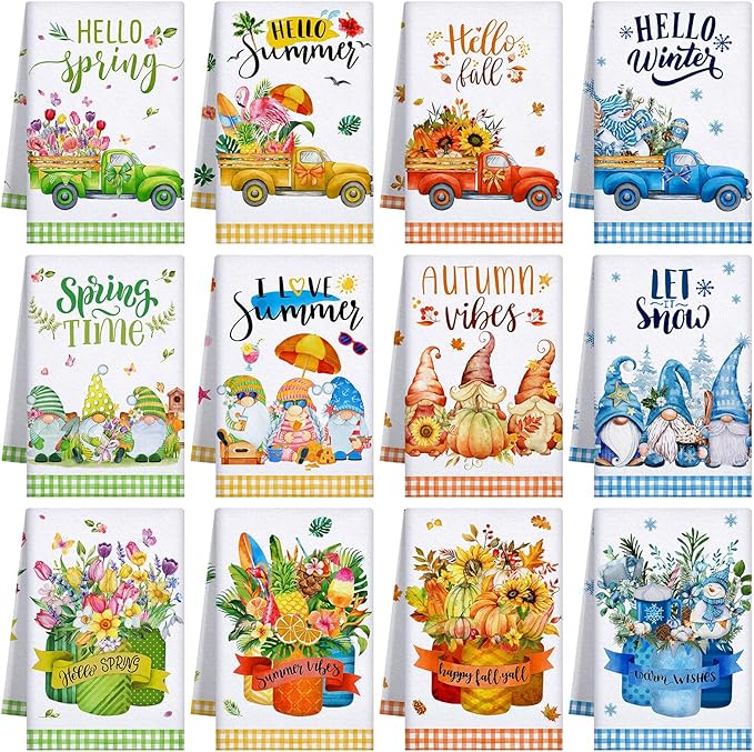 12 Pcs Seasonal Kitchen Towels Set
