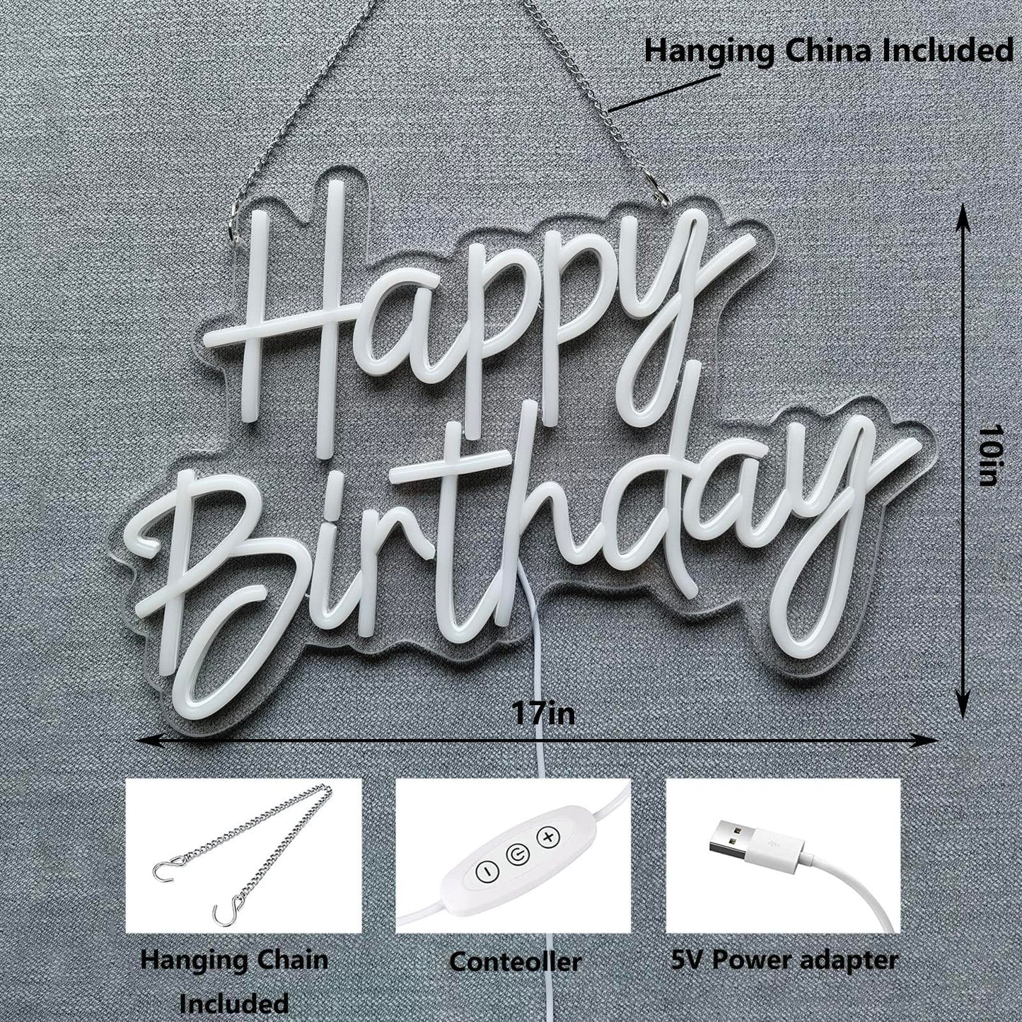 HFHungkeong LED Happy Birthday Neon Night Light for Wall Decor Art Wall Sconce Dimmable Neon Happy Birthday Sign for Birthday Party Home Decor, Bars, Christmas Celebration Occasions USB Powered 5V