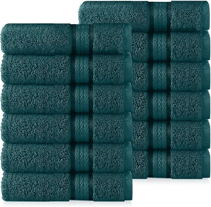 Cotton Craft Ultra Soft 12 Pack Wash Cloths 12x12 Teal Weighs 2 Ounces Each