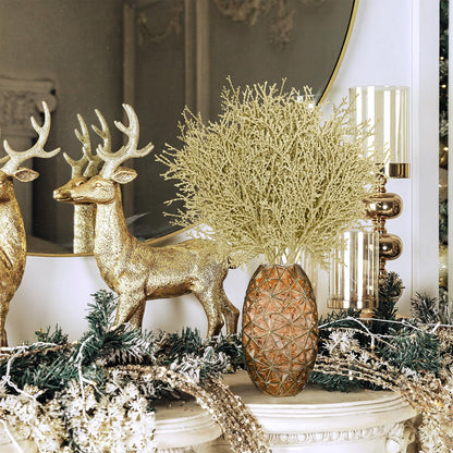 Winlyn 15 Pcs Christmas Artificial Cedar Sprays Champagne Glittered Faux Cedar Branches Stems Christmas Tree Ornament Picks 14.4" for Christmas Tree Wreath Wedding Bouquet Holiday Centerpiece