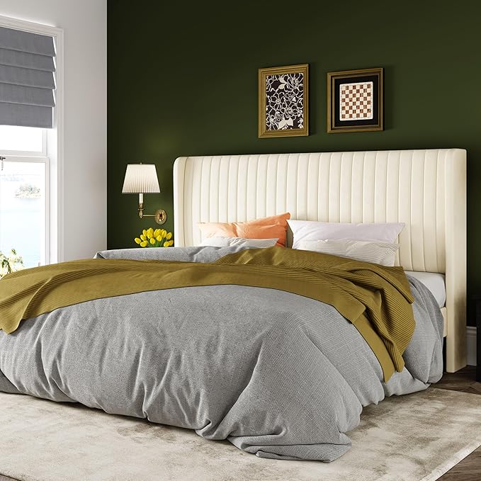 Allewie King Size Velvet Bed Frame/Vertical Channel Tufted Wingback