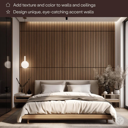 WVH Slatpanel Oak Natural Core – Acoustic 3D Textured Wood Panels for Walls & Ceilings | Decorative Panels for Homes, Offices & Studios | 2 x 47.24” x 12.6” | Real Wood Veneer, MDF, Felt