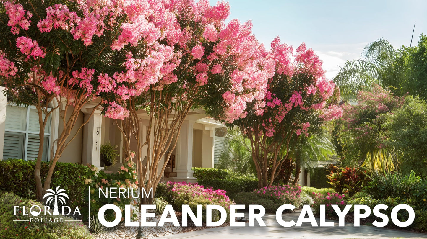 Oleander Calypso Nerium | 3 Extra Large Trade 3 Gallon Plants | Drought Tolerant Shrub, Tropical Flowering, Evergreen Landscaping, Fast Growing Outdoor Garden, Low Maintenance, Vibrant Pink Blooms